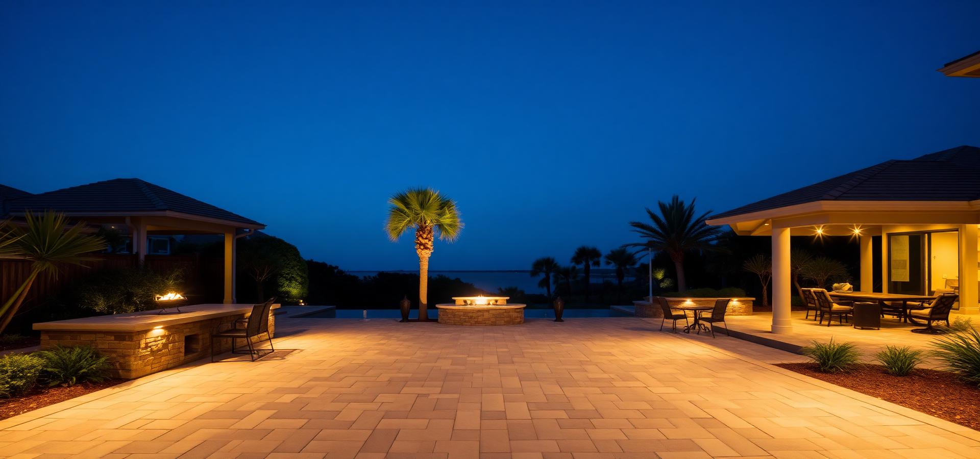 Outdoor living area illuminated after dusk